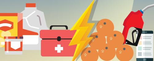 food, electric bolt, gasoline, and mobile phone icon