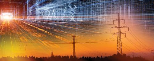 transmission towers and lighted lines
