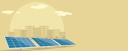 community solar panels in front of a city backdrop