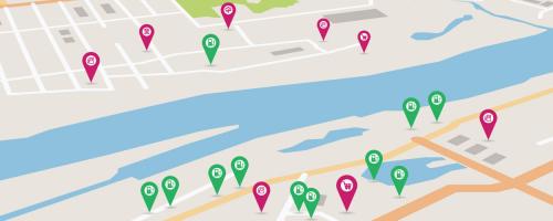 map indicating locations of EV charging stations