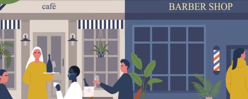 patrons outside of local small businesses