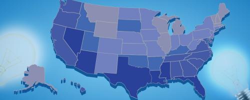 US map with light bulbs