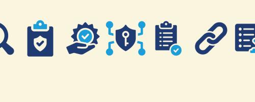 Icons representing the core elements of a sound utility AI policy - including definitions, use limits, procedures, and enforcement