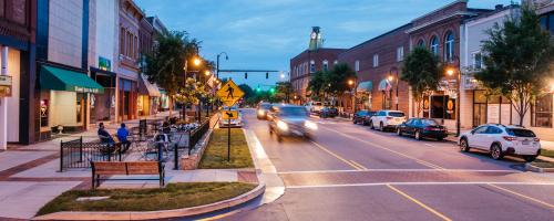 Downtown Statesville, NC, in the early evening. Photo courtesy Geoff Wood