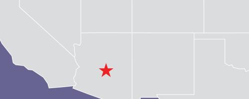 Location of Mesa, Arizona, in Arizona, marked by a star, on a map of the southwestern United States
