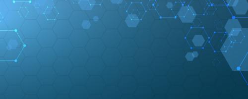 Graphical background showing overlapping hexagonal nodes