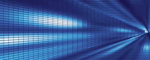 Image of a digital hallway lighted by a blue-white gradient