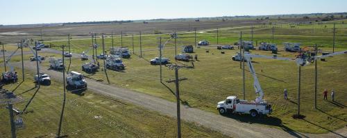 Aerial view of overhead line training at Kansas Municipal Utilities