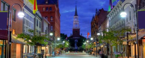 Downtown burlington at dusk