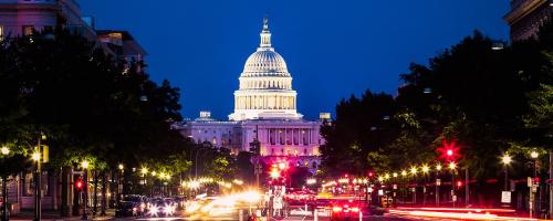 US capitol at night