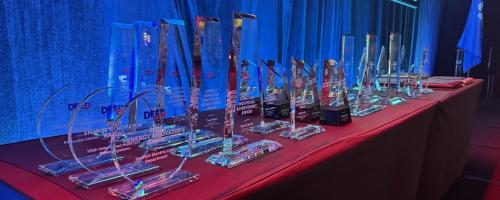 Public Power Awards on table on stage during ceremony, June 10, 2025