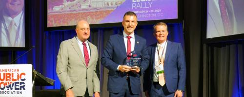 APPA President & CEO Scott Corwin, Rep. Rudy Yakym (R-IN), and Indiana Municipal Power Agency President & CEO Jack Alvey