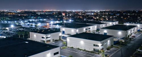 Aerial view of data centers at night