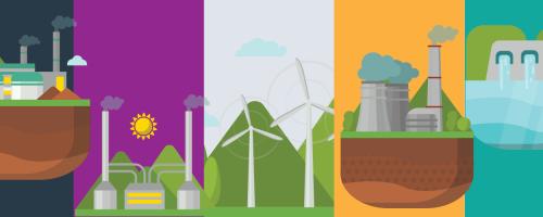 SOurces of electricity generation on colorful background
