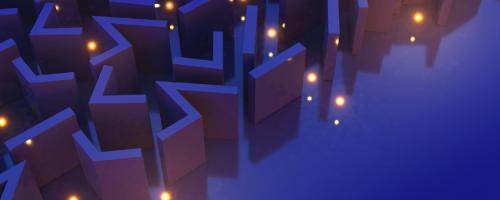 points of light navigating a dark blue maze